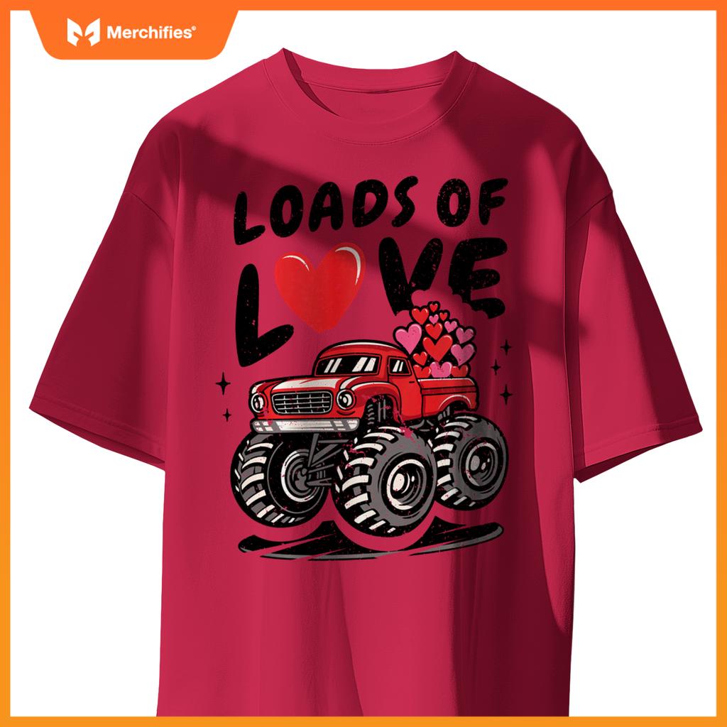 Loads Of Love Monster Truck Lovers Men Valentine's Day Heart T-Shirt
