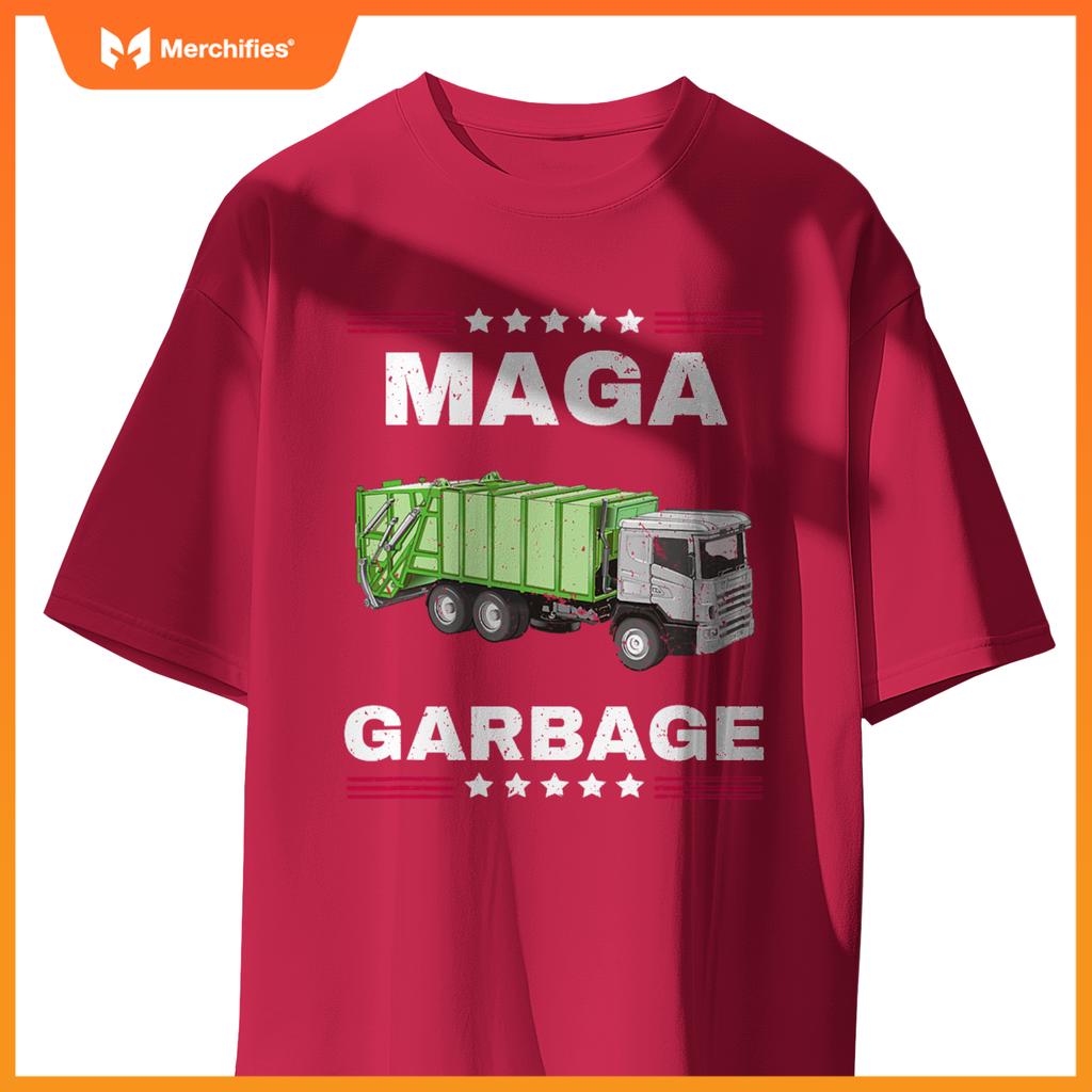 Funny Trump MAGA Garbage Truck American Flag T-Shirt