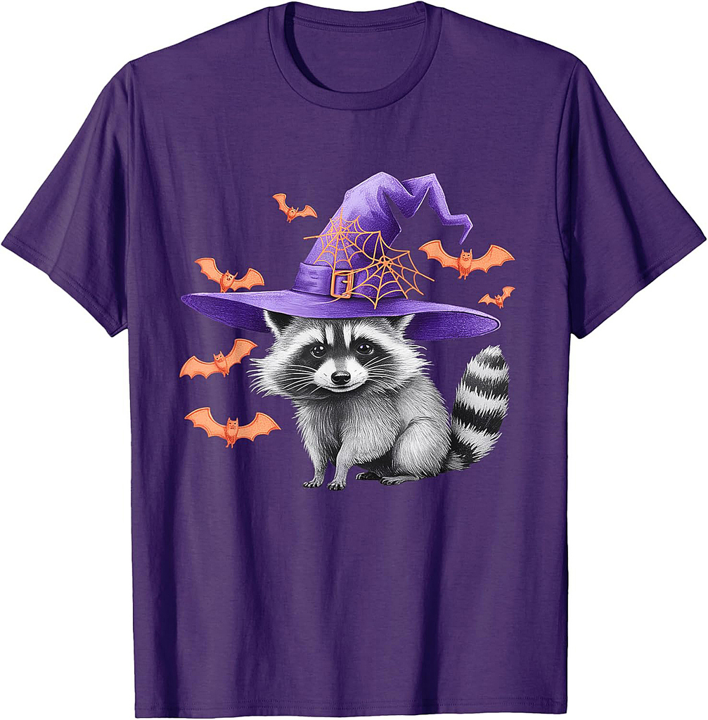Raccoon Witch Hat Funny Halloween Raccoon T-Shirt