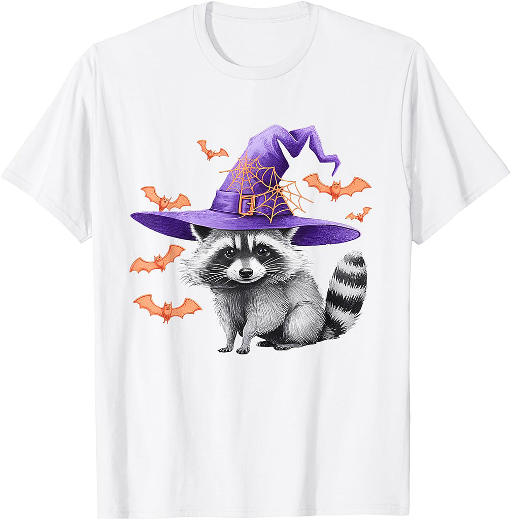 Raccoon Witch Hat Funny Halloween Raccoon T-Shirt