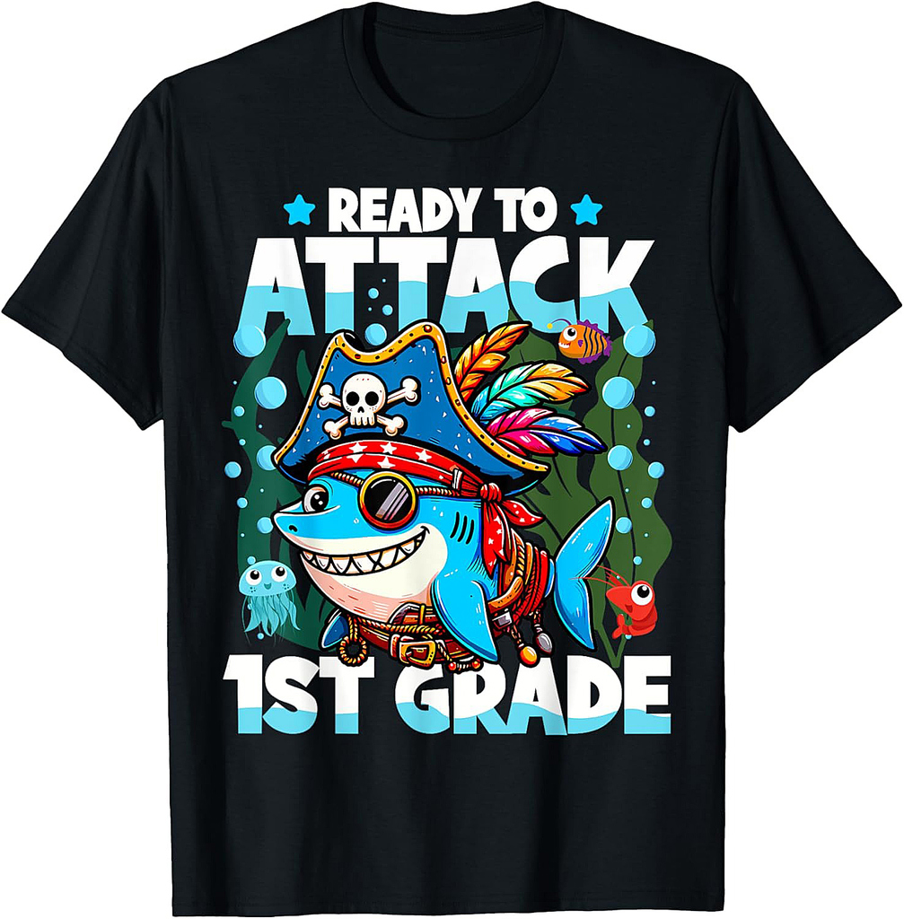 Ready To Attack 1st Grade Pirate Shark Back to School T-Shirt