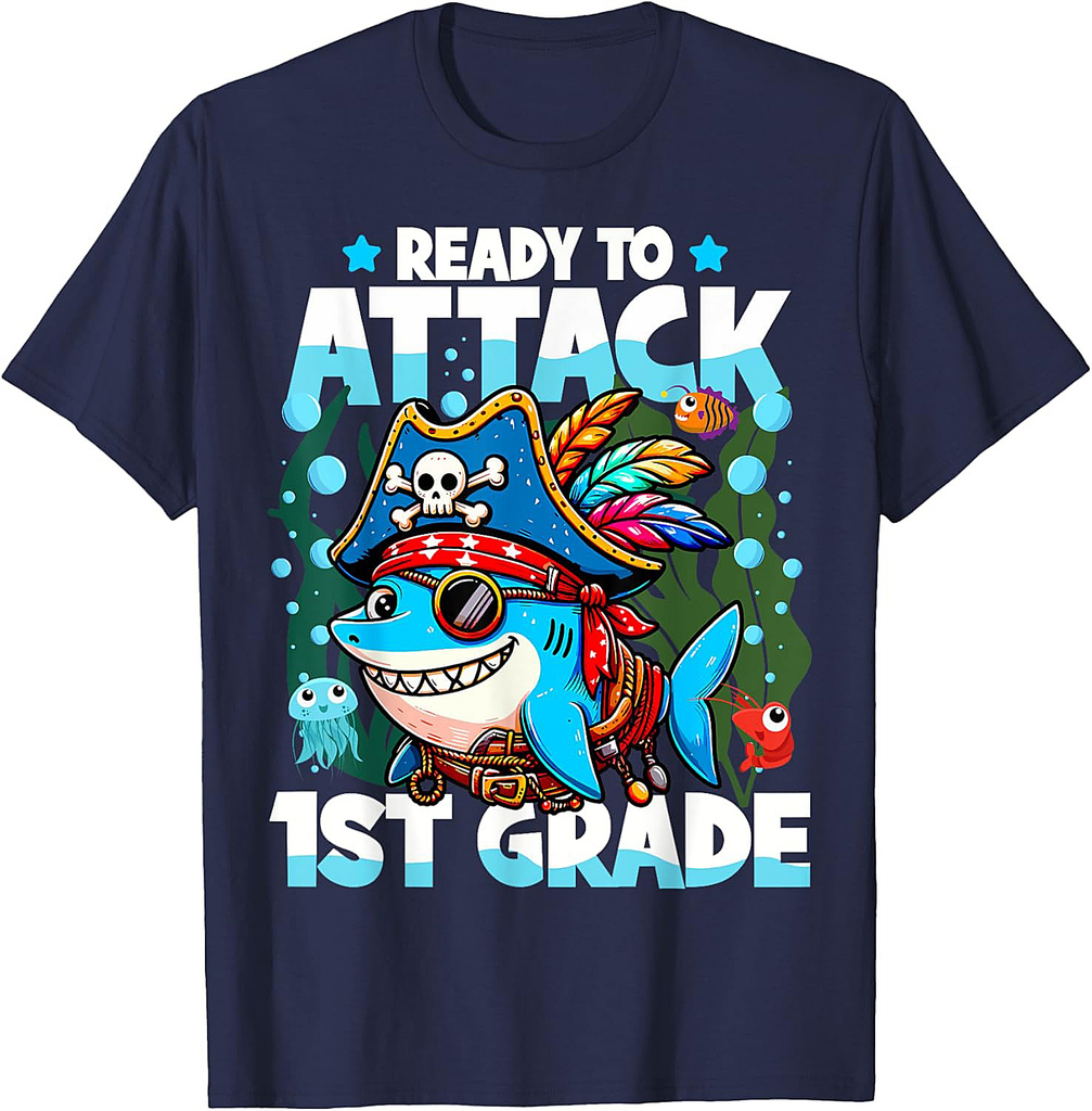 Ready To Attack 1st Grade Pirate Shark Back to School T-Shirt