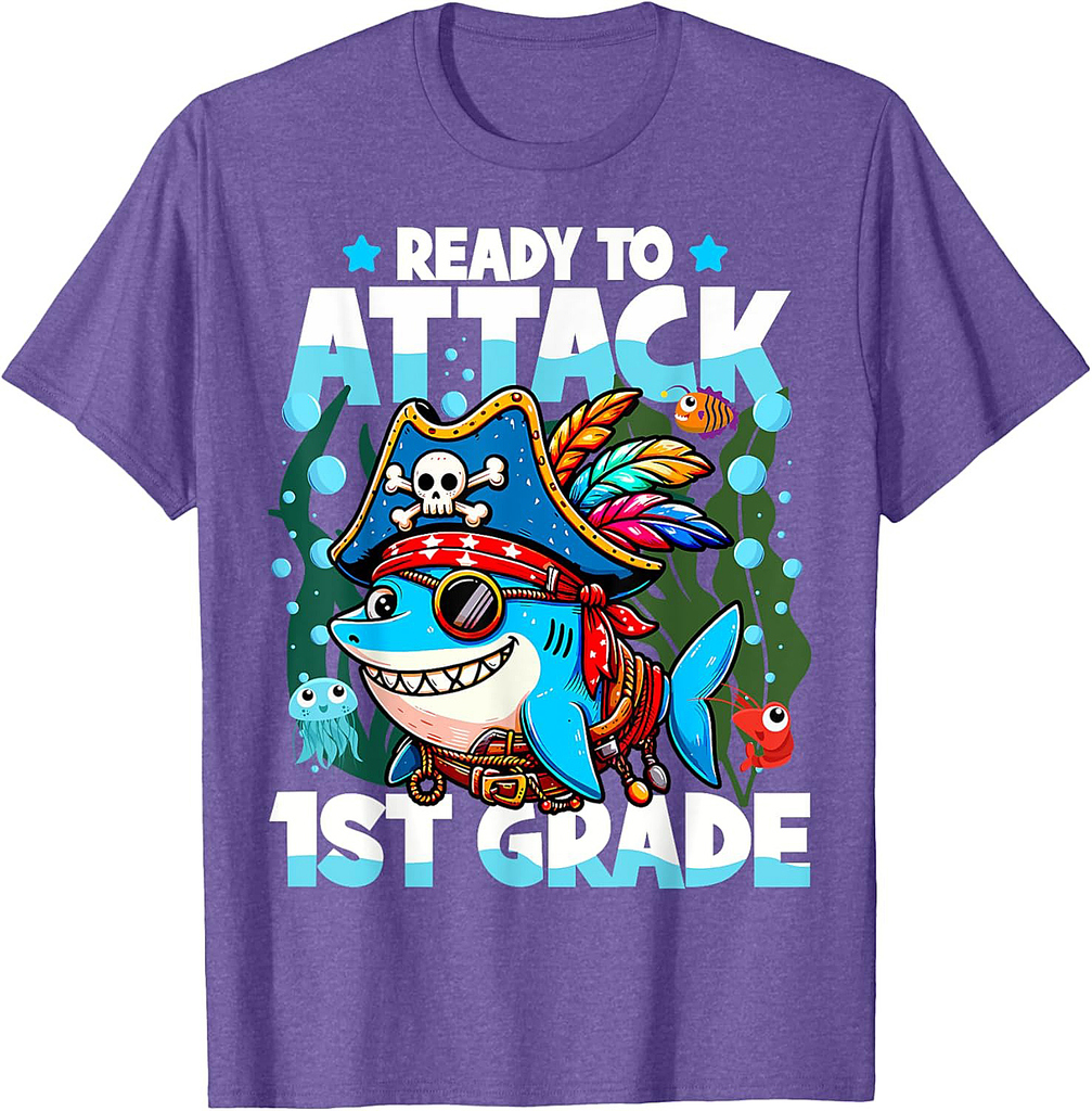 Ready To Attack 1st Grade Pirate Shark Back to School T-Shirt