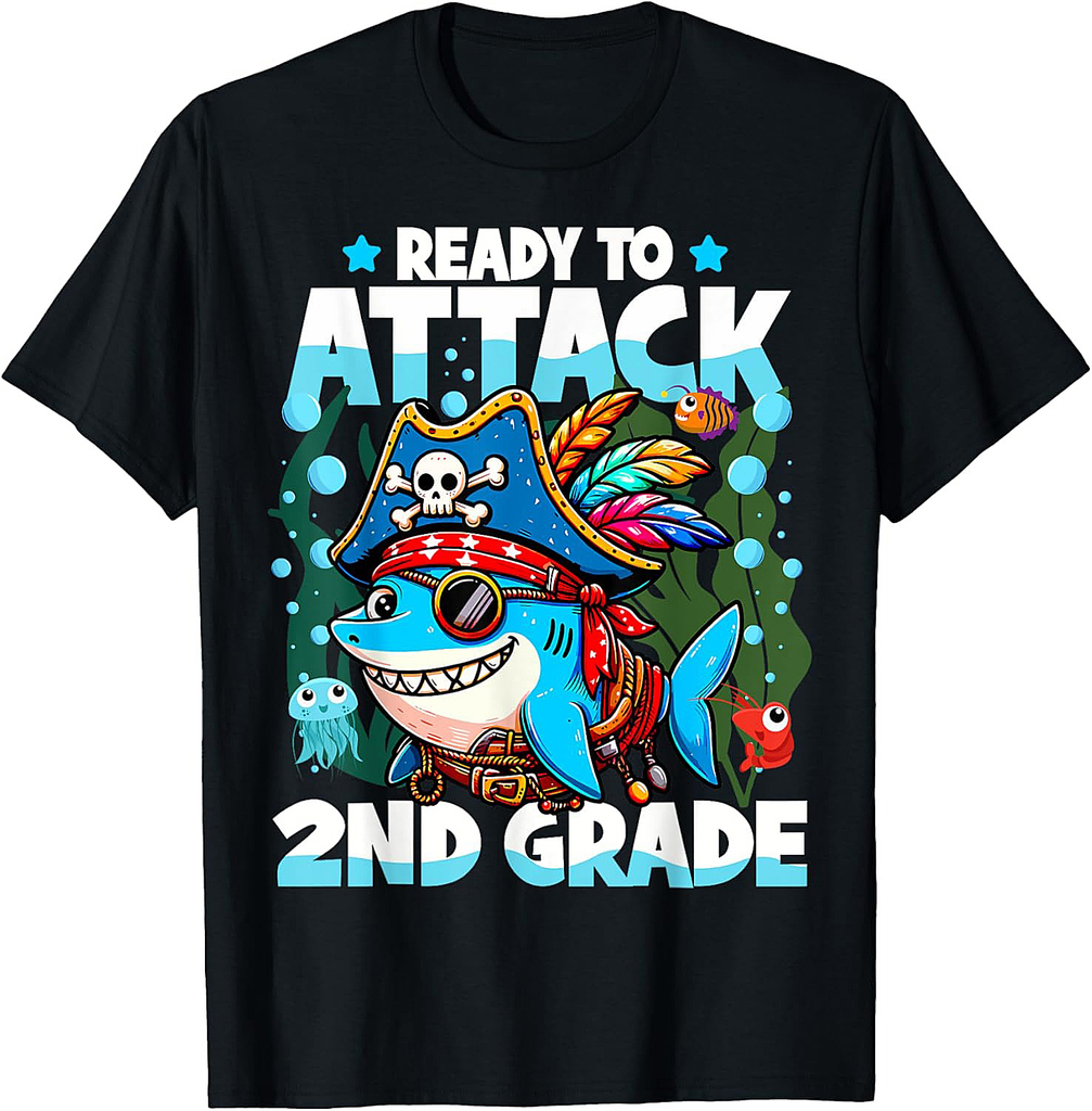 Ready To Attack 2nd Grade Pirate Shark Back to School T-Shirt