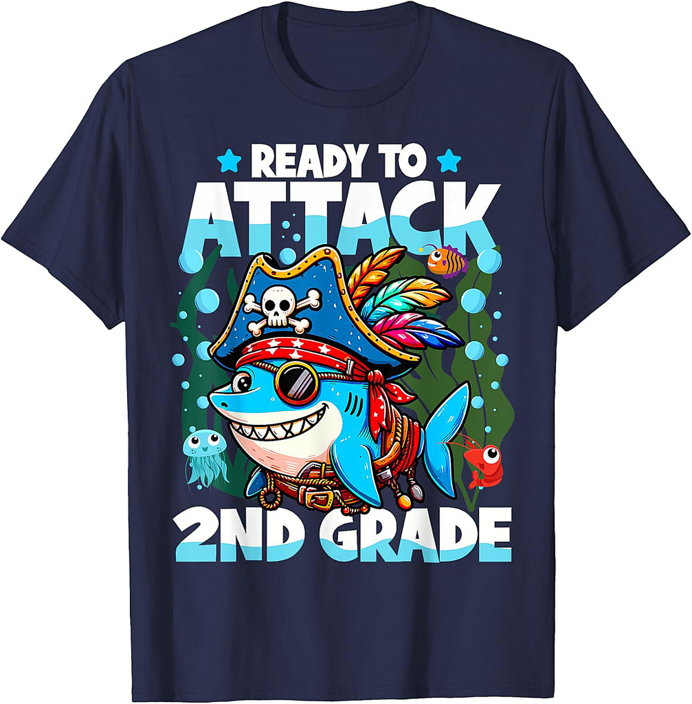 Ready To Attack 2nd Grade Pirate Shark Back to School T-Shirt