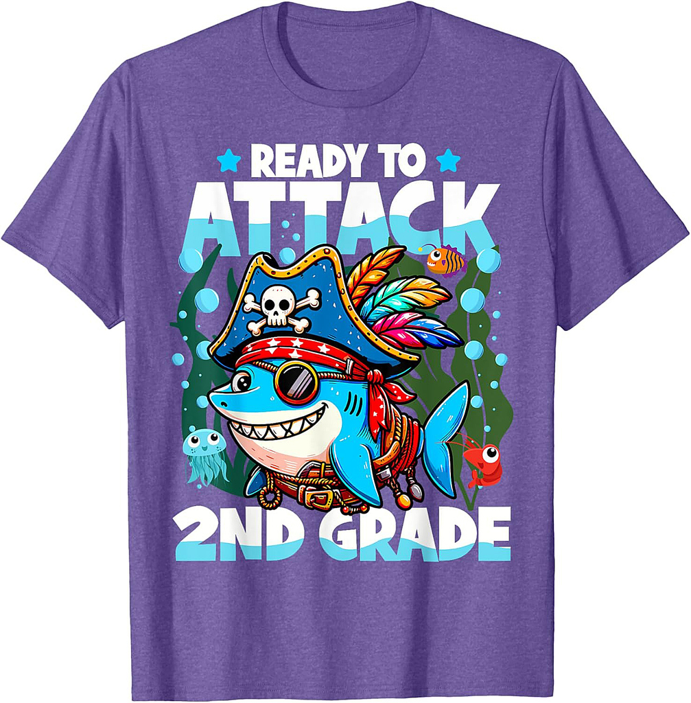 Ready To Attack 2nd Grade Pirate Shark Back to School T-Shirt