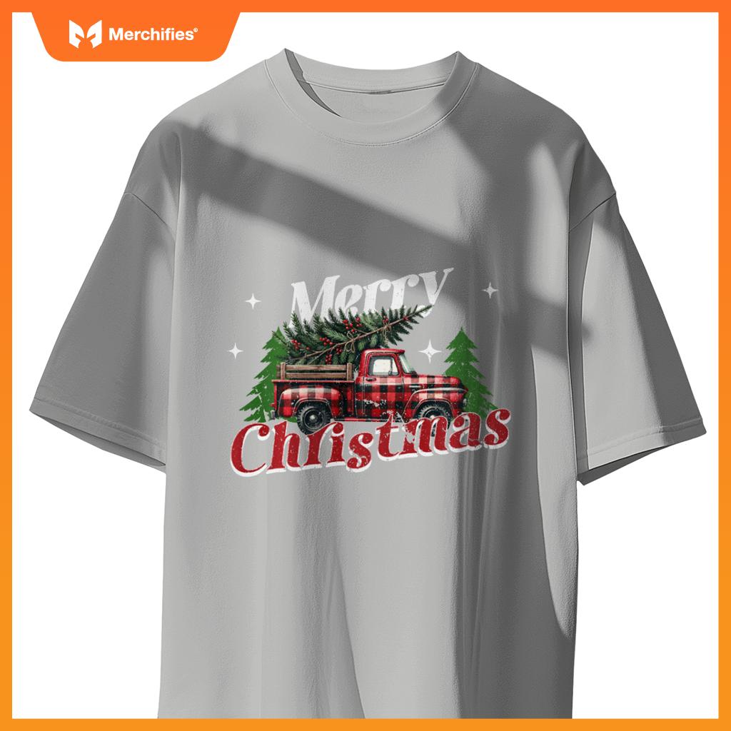 Red Truck Christmas Merry Christmas Truck Buffalo Plaid Xmas T-Shirt