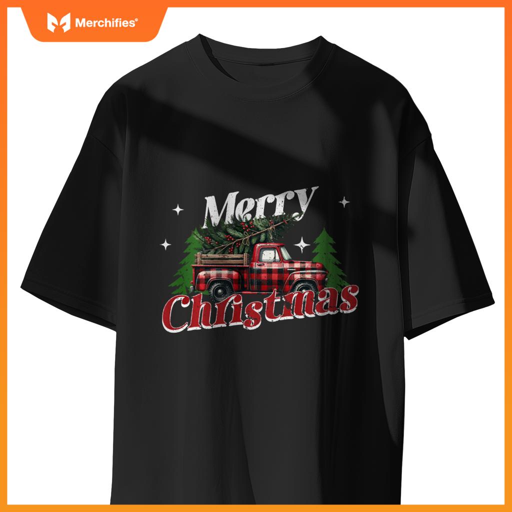 Red Truck Christmas Merry Christmas Truck Buffalo Plaid Xmas T-Shirt