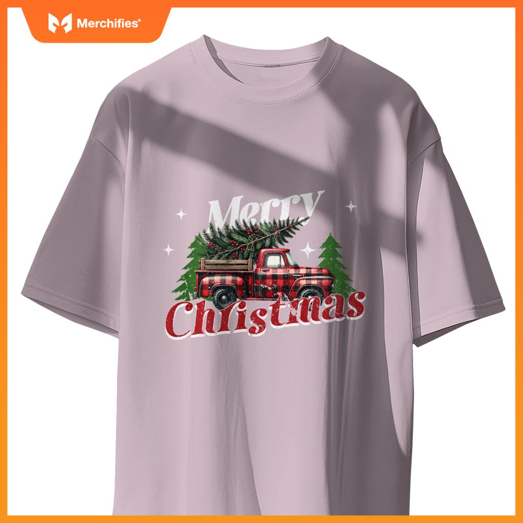 Red Truck Christmas Merry Christmas Truck Buffalo Plaid Xmas T-Shirt