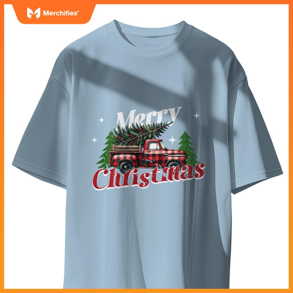 Red Truck Christmas Merry Christmas Truck Buffalo Plaid Xmas T-Shirt