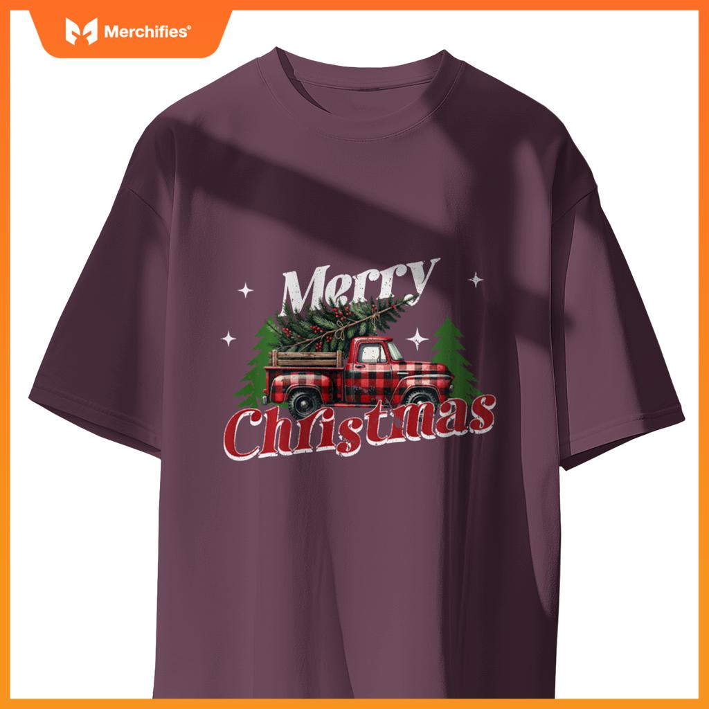 Red Truck Christmas Merry Christmas Truck Buffalo Plaid Xmas T-Shirt