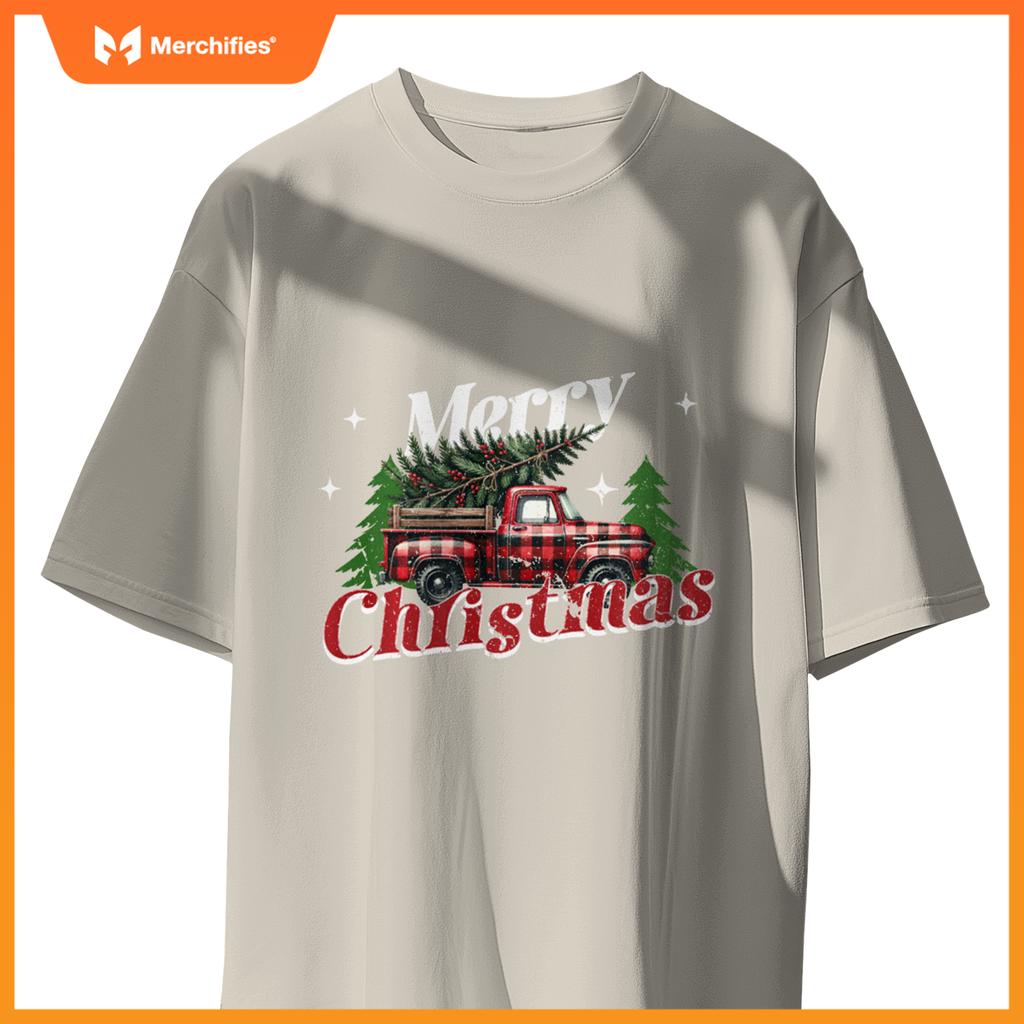 Red Truck Christmas Merry Christmas Truck Buffalo Plaid Xmas T-Shirt