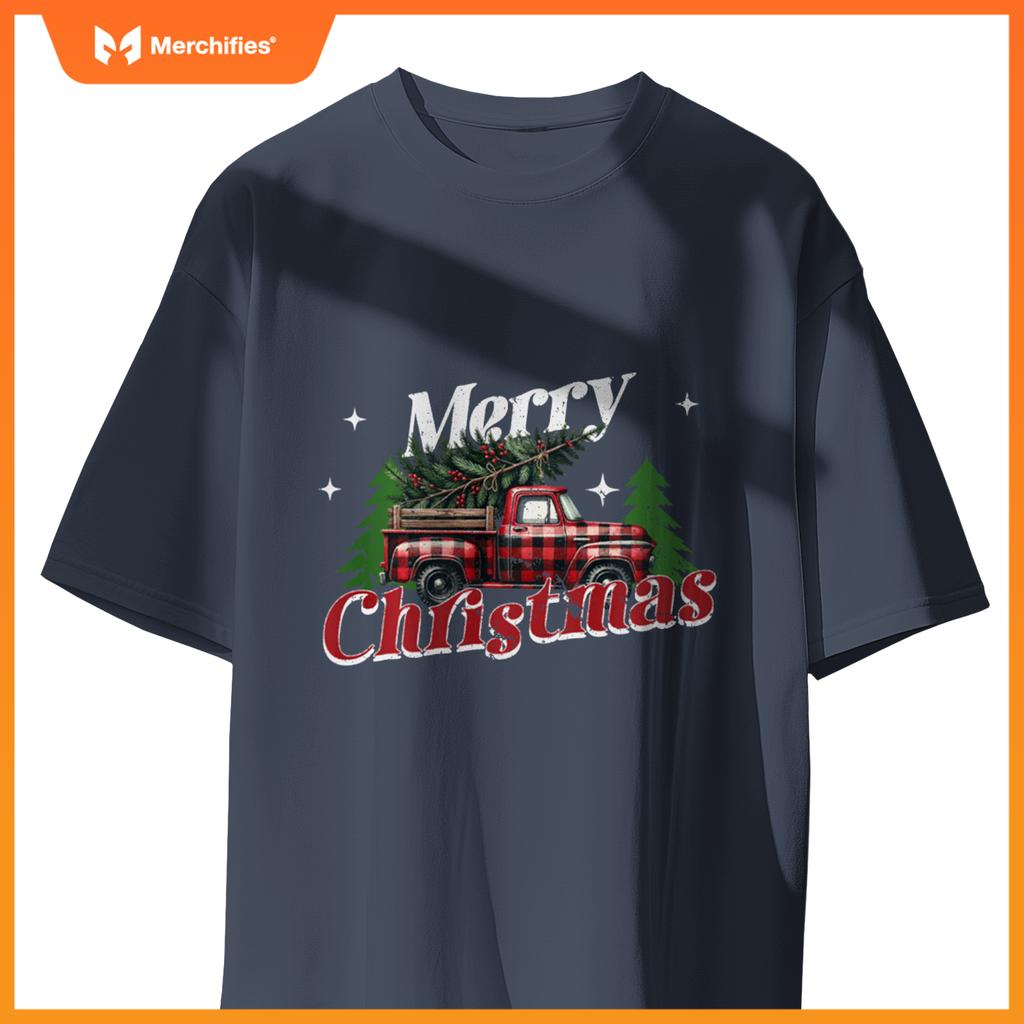 Red Truck Christmas Merry Christmas Truck Buffalo Plaid Xmas T-Shirt