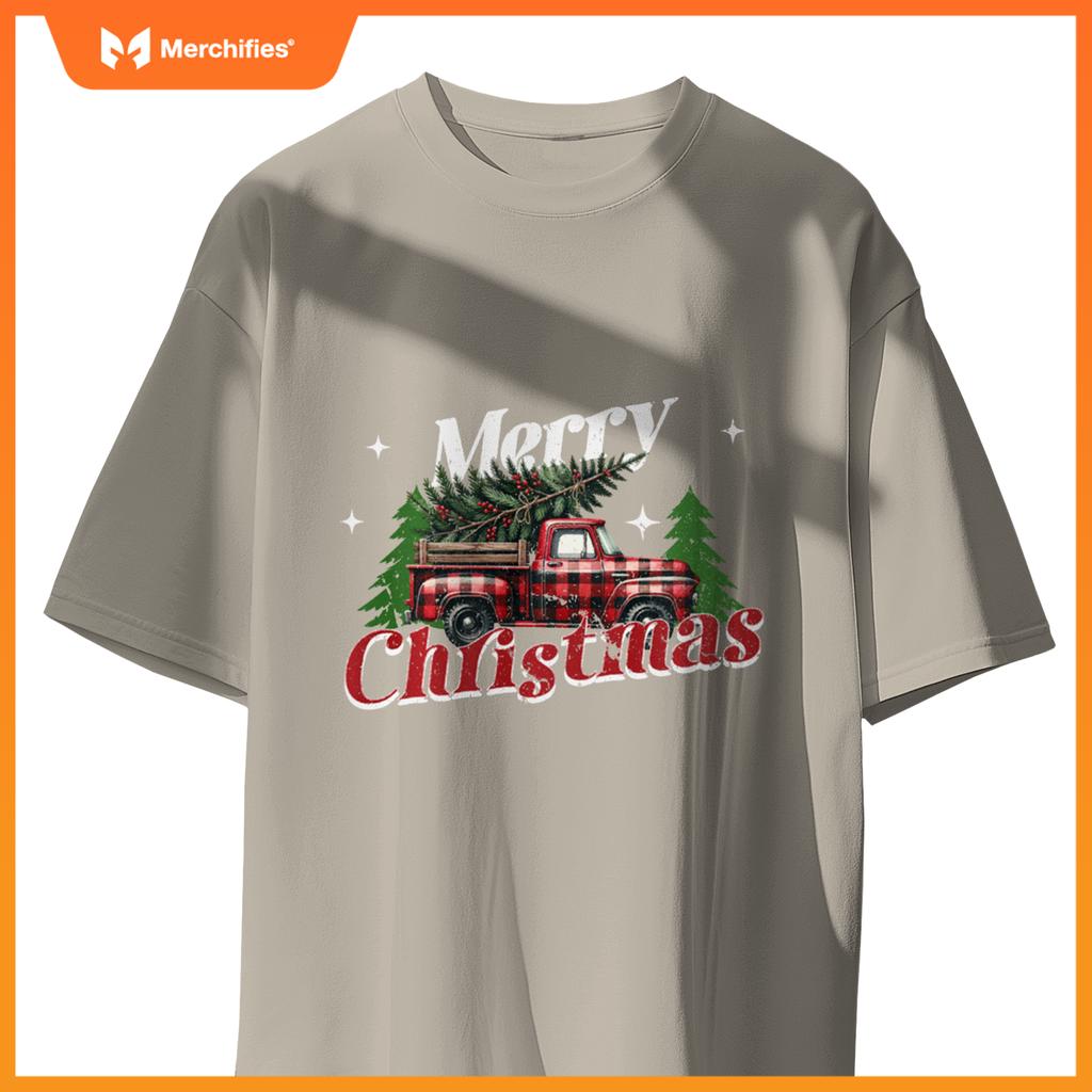 Red Truck Christmas Merry Christmas Truck Buffalo Plaid Xmas T-Shirt