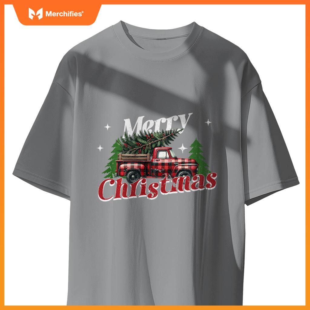 Red Truck Christmas Merry Christmas Truck Buffalo Plaid Xmas T-Shirt