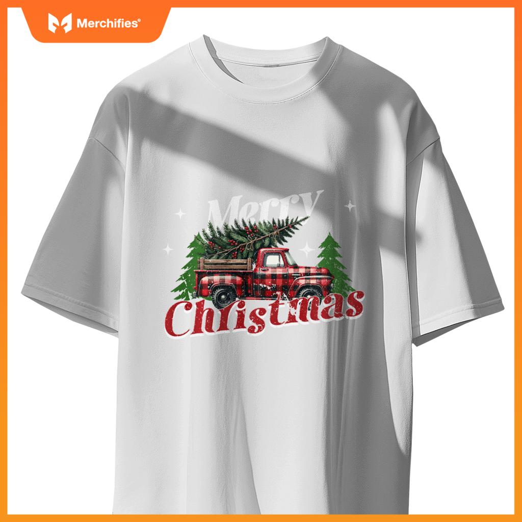Red Truck Christmas Merry Christmas Truck Buffalo Plaid Xmas T-Shirt