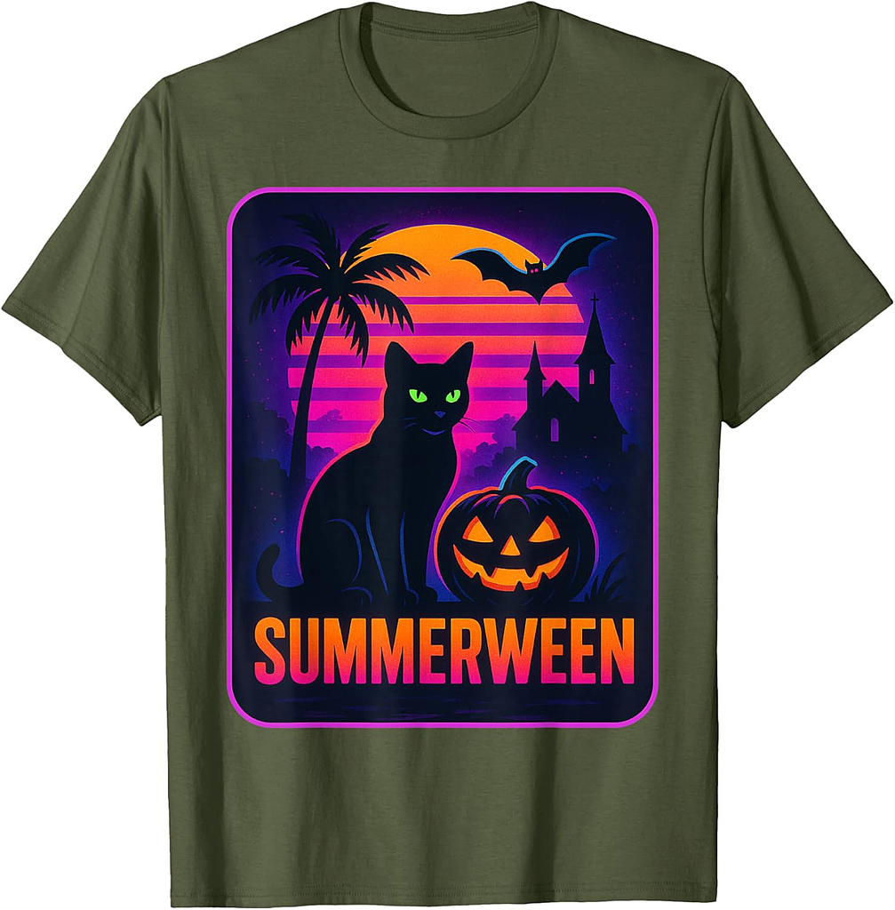 Retro Black Cat Funny Halloween cat Men Women Kids T-Shirt