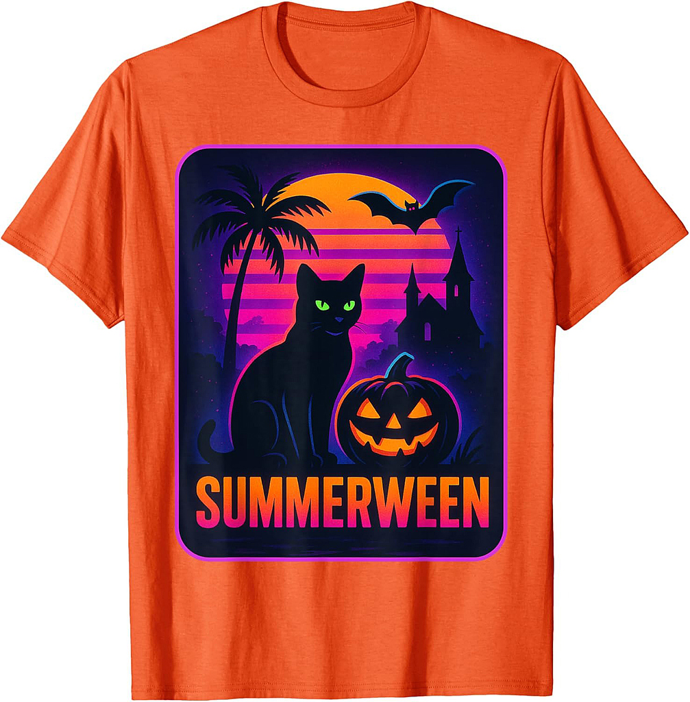 Retro Black Cat Funny Halloween cat Men Women Kids T-Shirt