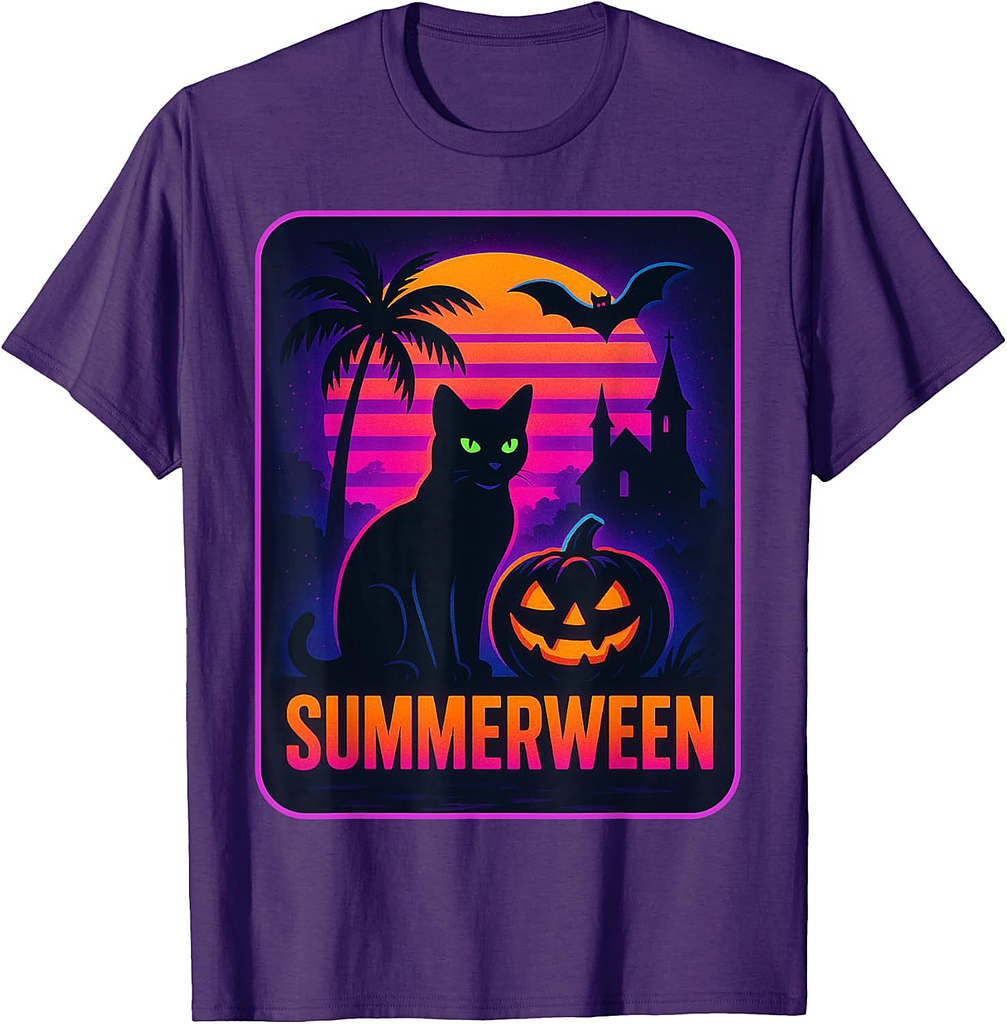 Retro Black Cat Funny Halloween cat Men Women Kids T-Shirt