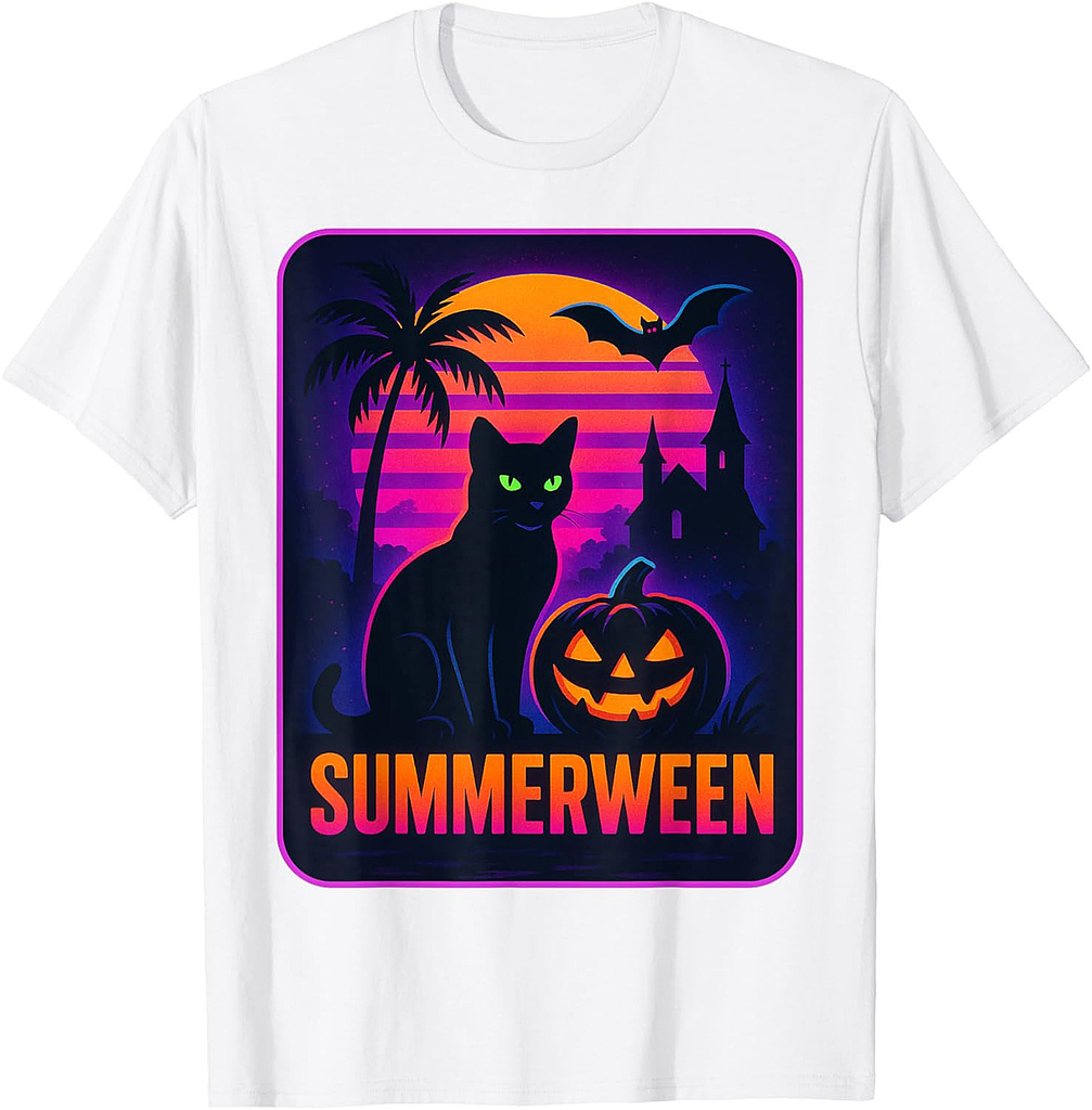 Retro Black Cat Funny Halloween cat Men Women Kids T-Shirt