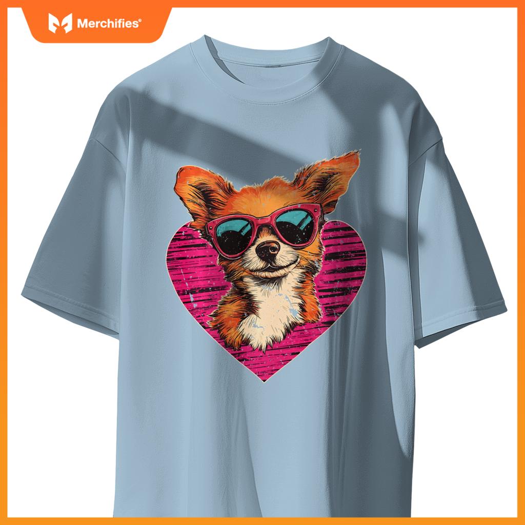 Retro Dog Men Women Kids Valentines Day Funny Puppy T-Shirt