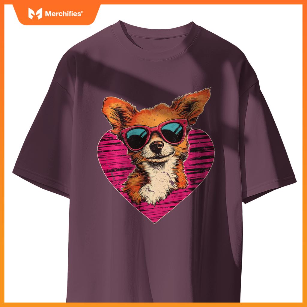 Retro Dog Men Women Kids Valentines Day Funny Puppy T-Shirt