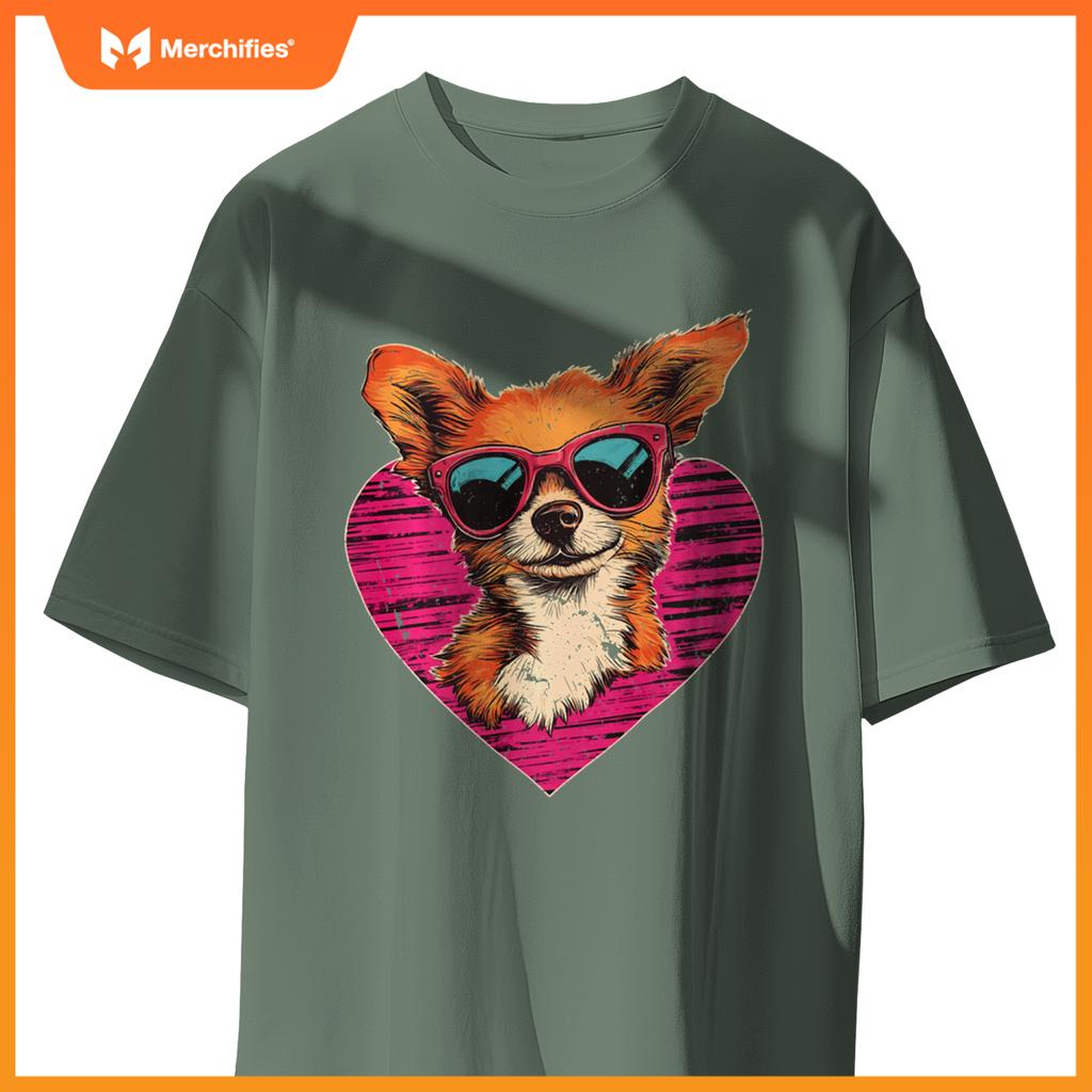 Retro Dog Men Women Kids Valentines Day Funny Puppy T-Shirt