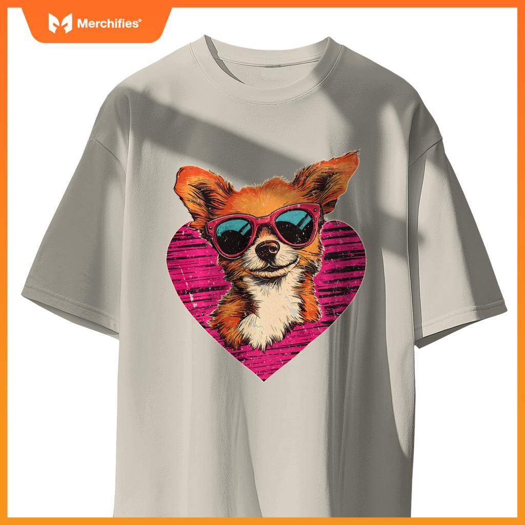 Retro Dog Men Women Kids Valentines Day Funny Puppy T-Shirt