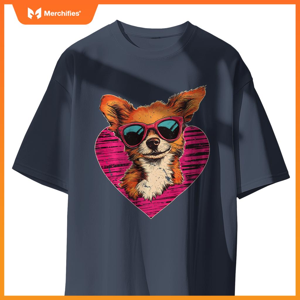Retro Dog Men Women Kids Valentines Day Funny Puppy T-Shirt