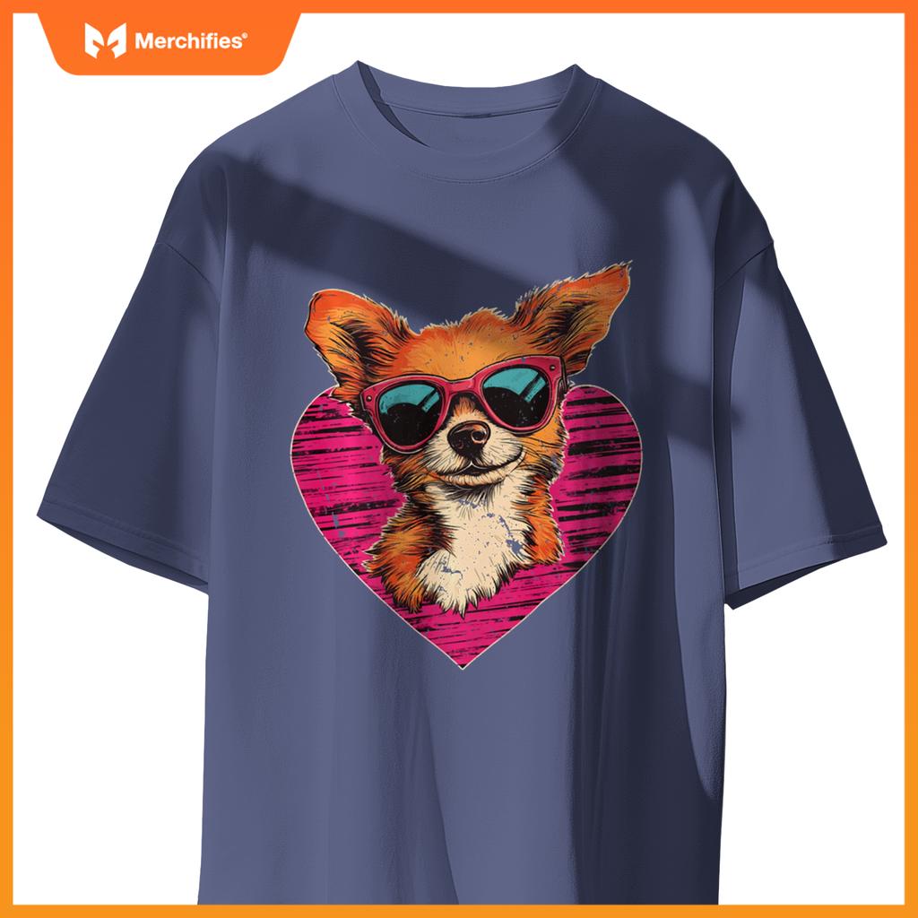 Retro Dog Men Women Kids Valentines Day Funny Puppy T-Shirt