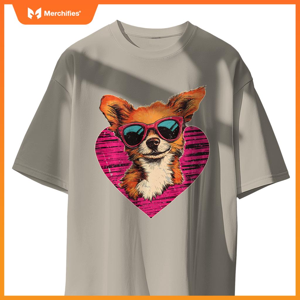 Retro Dog Men Women Kids Valentines Day Funny Puppy T-Shirt