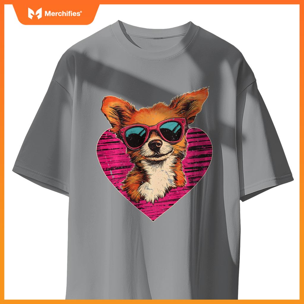Retro Dog Men Women Kids Valentines Day Funny Puppy T-Shirt