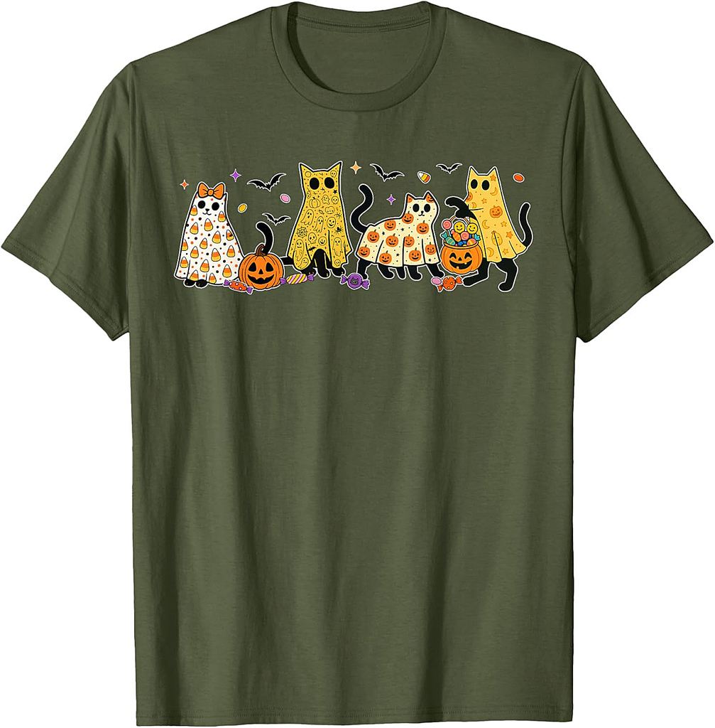 Retro Floral Boo Ghost Pumpkin Bow Halloween Women Kids T-Shirt