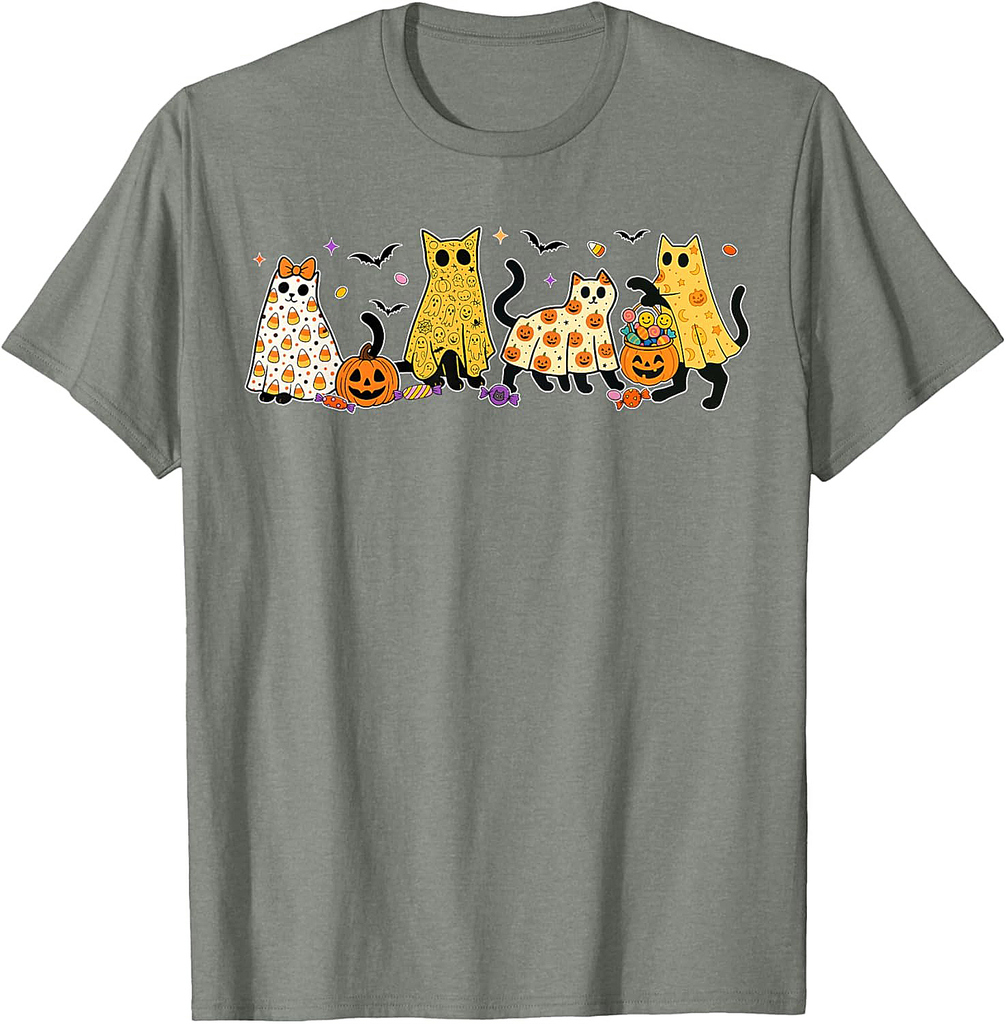 Retro Floral Boo Ghost Pumpkin Bow Halloween Women Kids T-Shirt