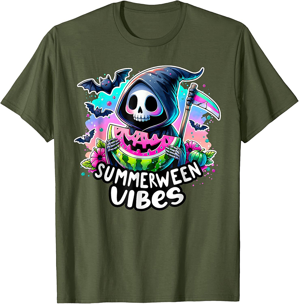 Retro Ghost Summerween Vibes Skeleton Summer Halloween T-Shirt