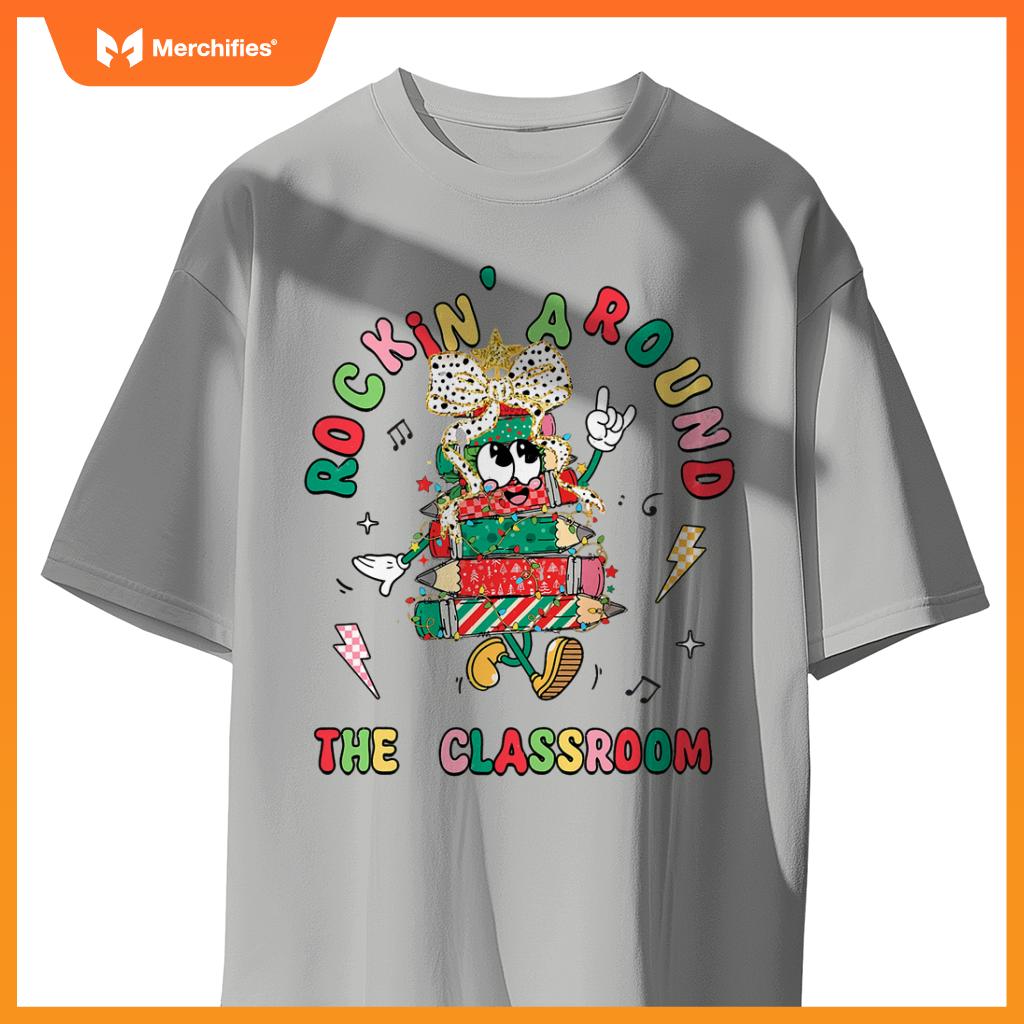 Retro Rockin' Around The Classroom Merry Teacher Holiday
