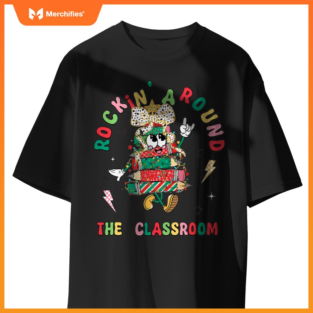 Retro Rockin' Around The Classroom Merry Teacher Holiday