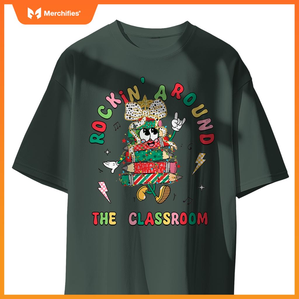 Retro Rockin' Around The Classroom Merry Teacher Holiday