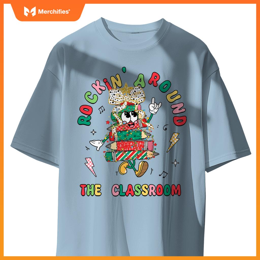 Retro Rockin' Around The Classroom Merry Teacher Holiday