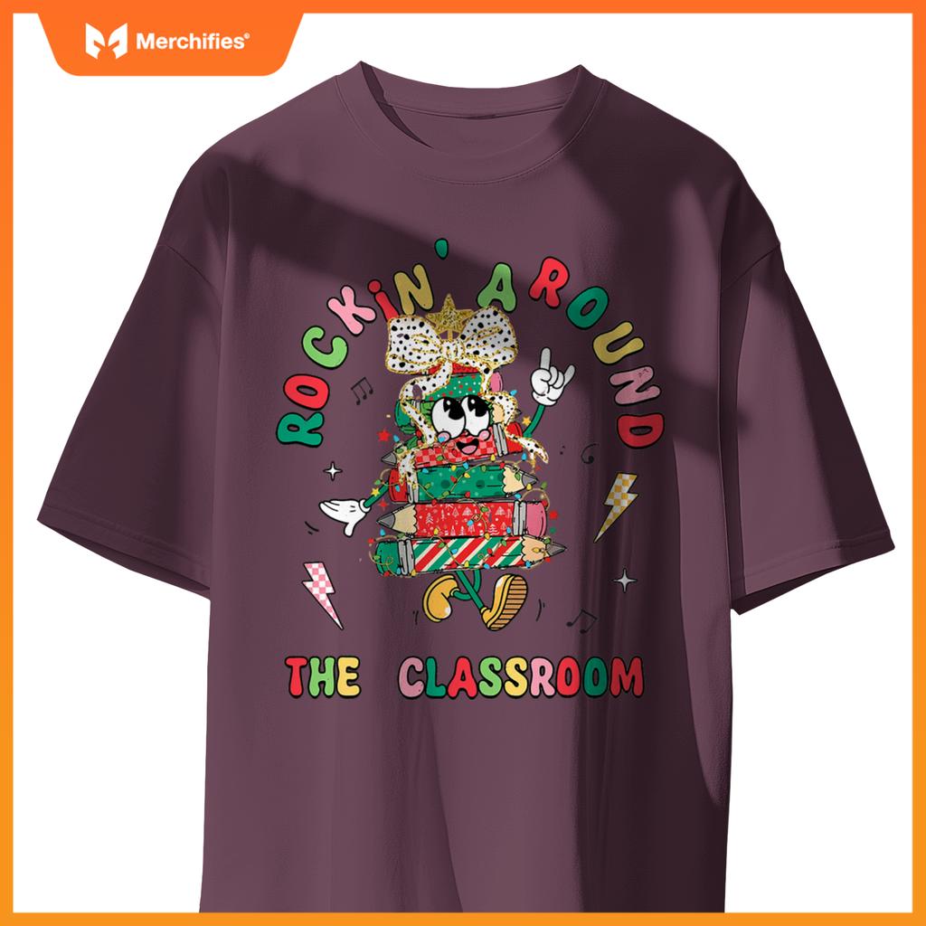 Retro Rockin' Around The Classroom Merry Teacher Holiday