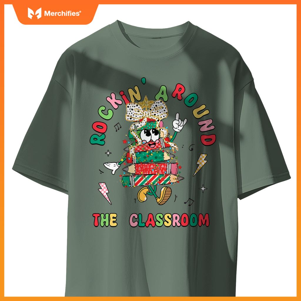 Retro Rockin' Around The Classroom Merry Teacher Holiday