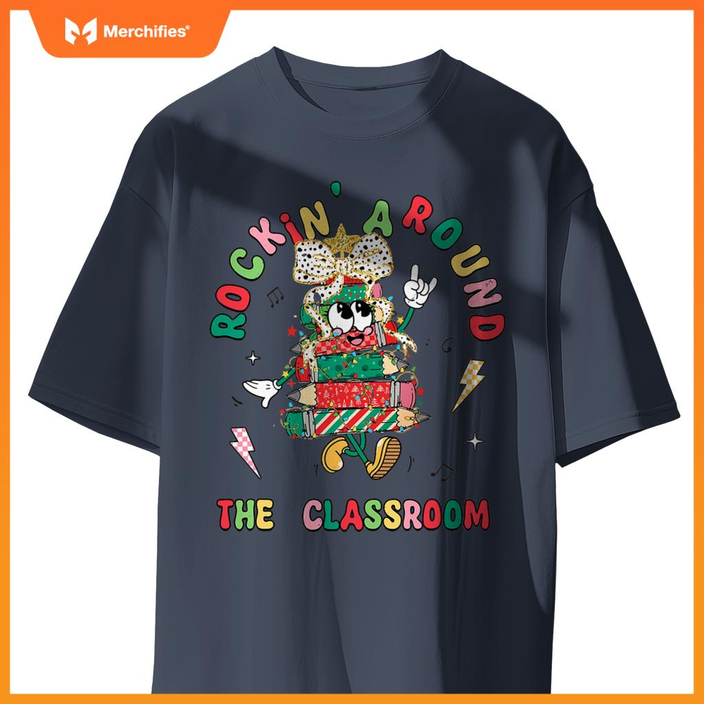 Retro Rockin' Around The Classroom Merry Teacher Holiday