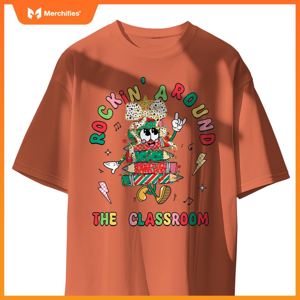 Retro Rockin' Around The Classroom Merry Teacher Holiday