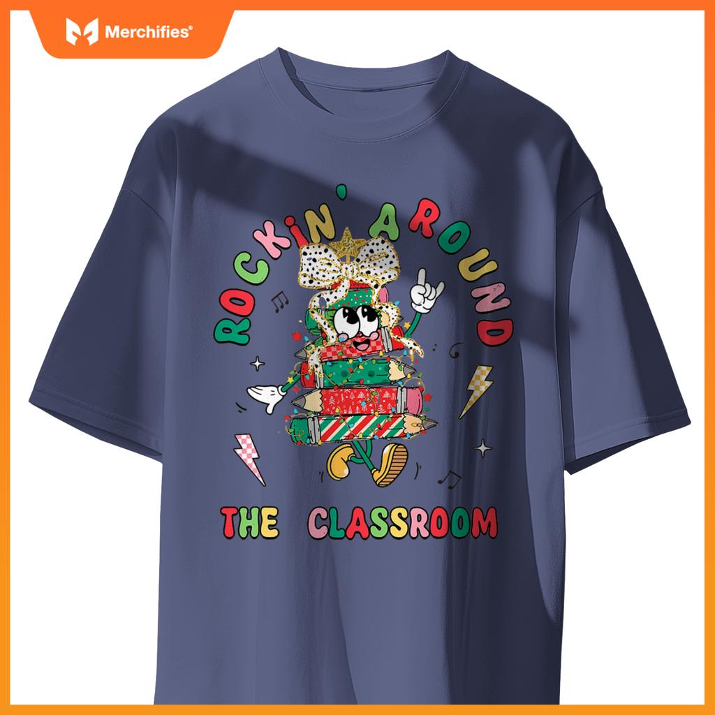 Retro Rockin' Around The Classroom Merry Teacher Holiday