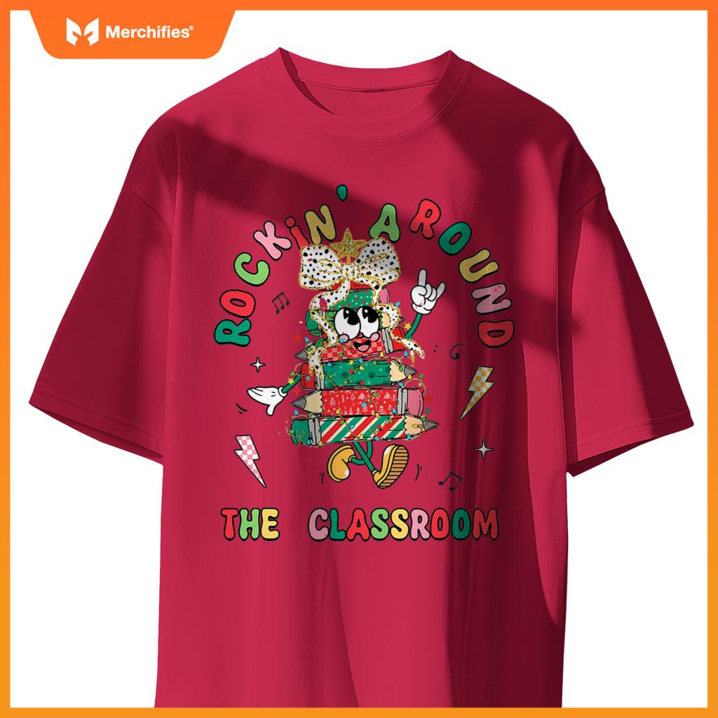 Retro Rockin' Around The Classroom Merry Teacher Holiday