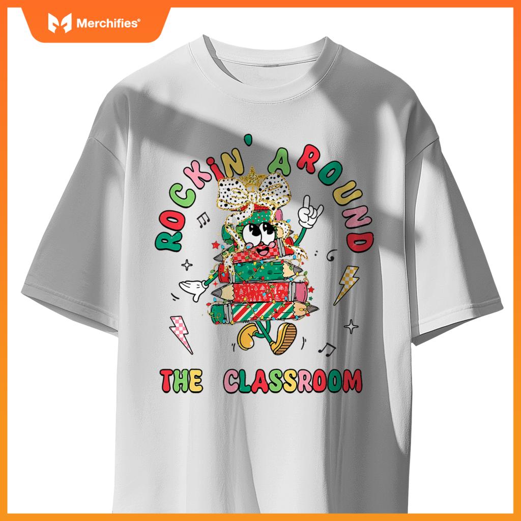 Retro Rockin' Around The Classroom Merry Teacher Holiday