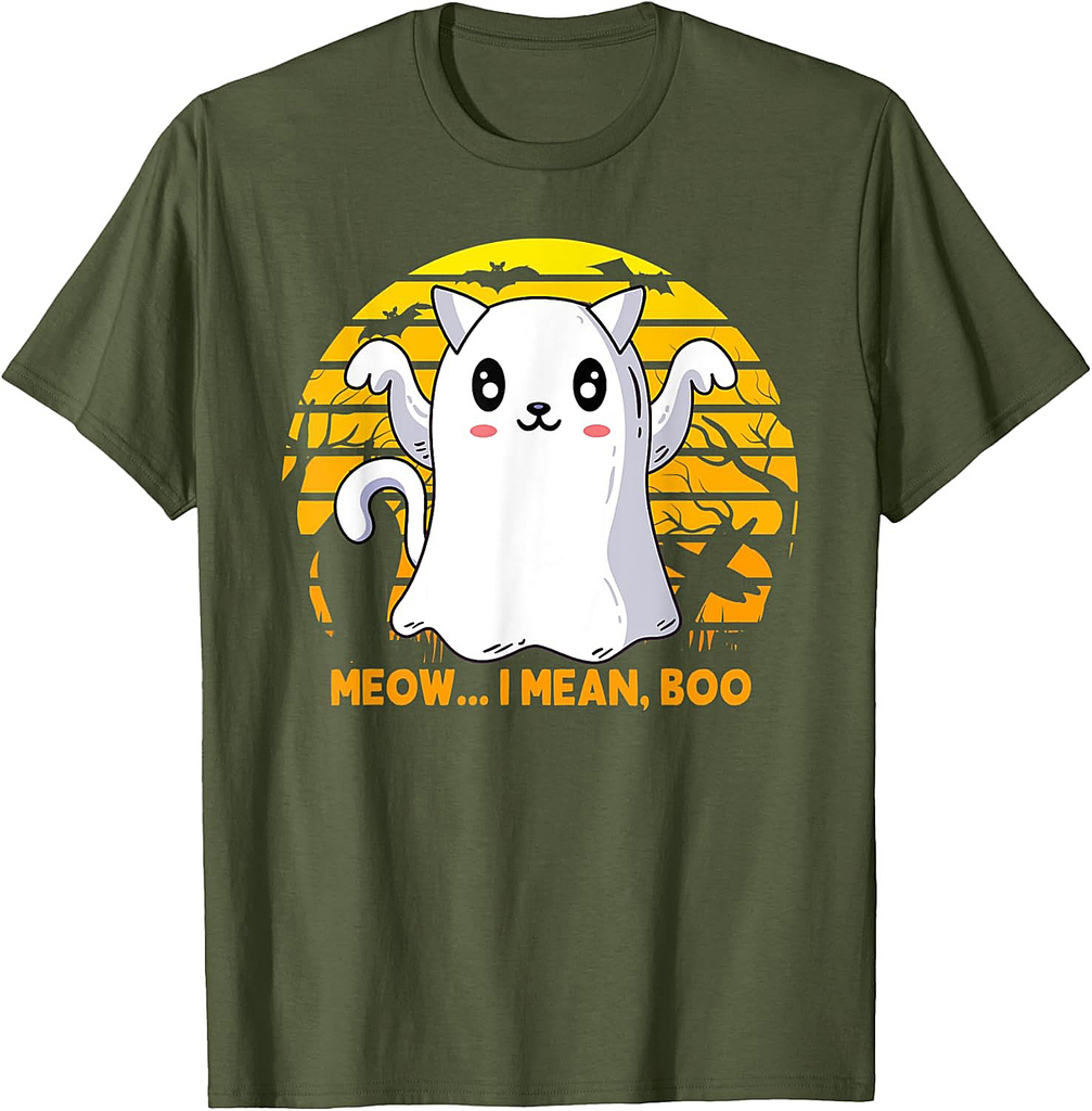 Retro Vintage Meow i mean Boo Halloween Cat Ghost Meow Cat T-Shirt