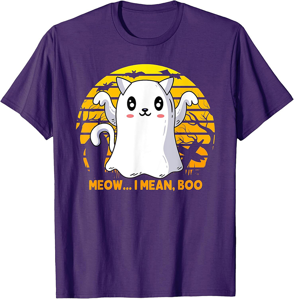 Retro Vintage Meow i mean Boo Halloween Cat Ghost Meow Cat T-Shirt
