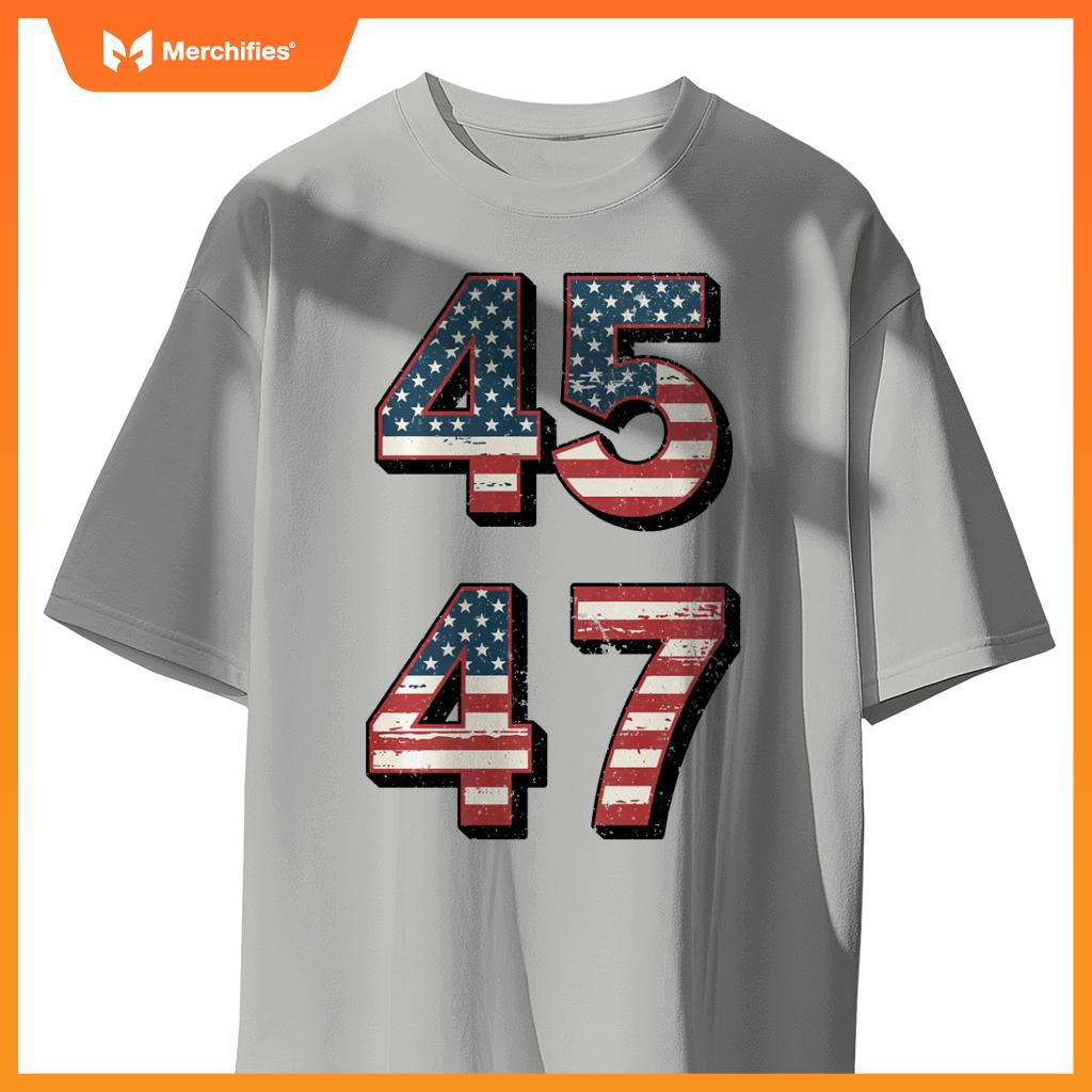 Retro Vintage Trump 45-47 American flag Patriotic President T-Shirt