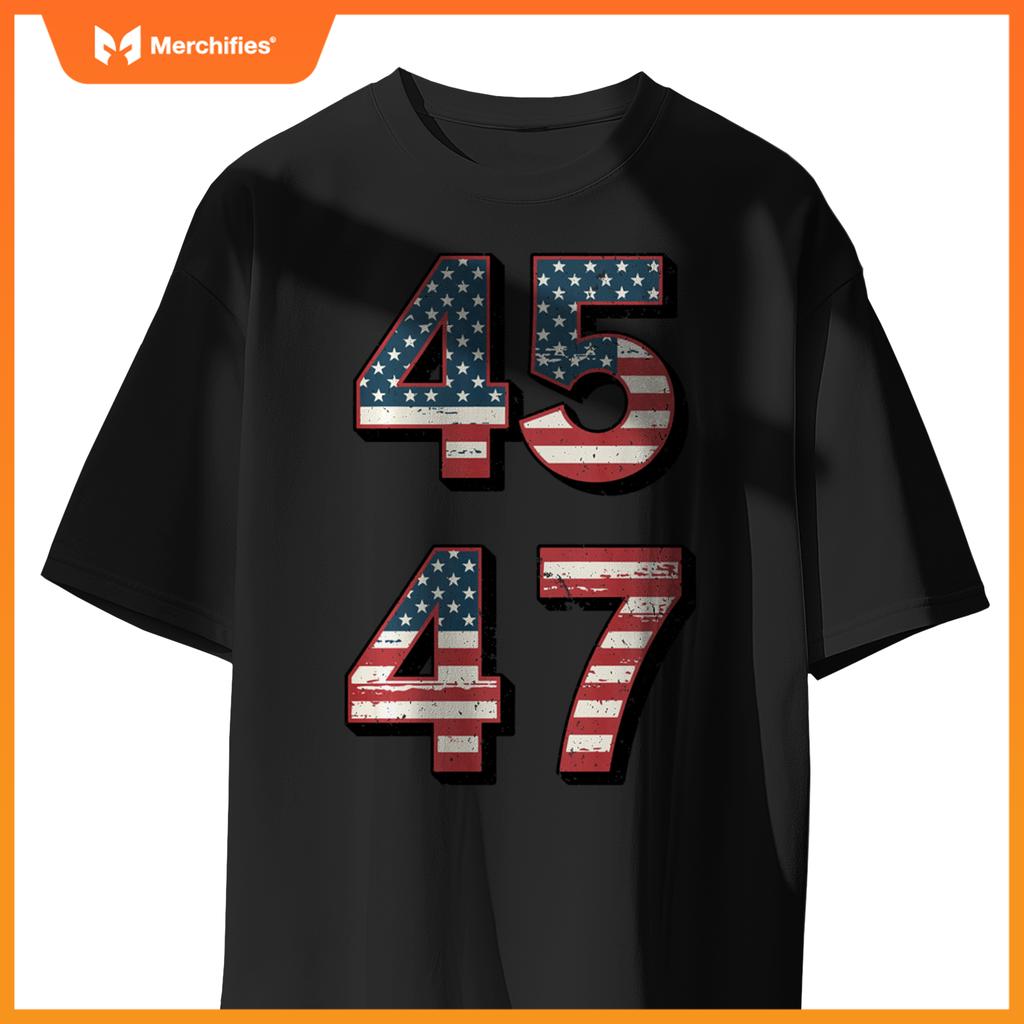 Retro Vintage Trump 45-47 American flag Patriotic President T-Shirt